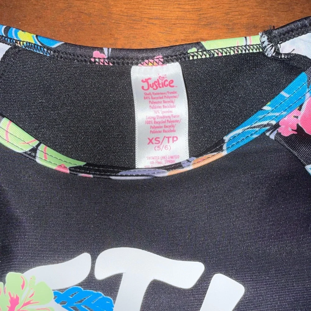 Justice Kids' Black and Multicolor Floral‎ Rashguard
